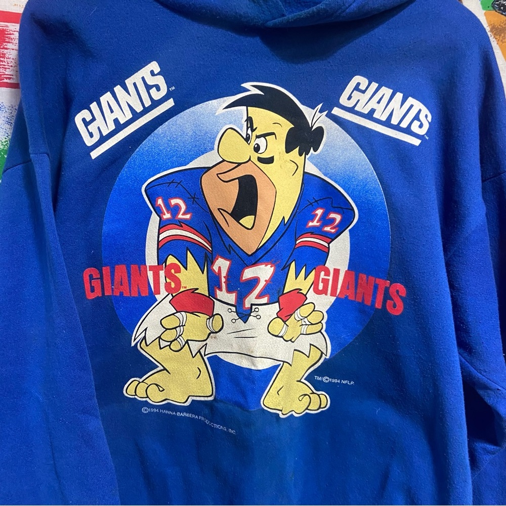 Vintage New York Giants Fred Flintstone Caricature Pullover Hoodie - Picture 7 of 10